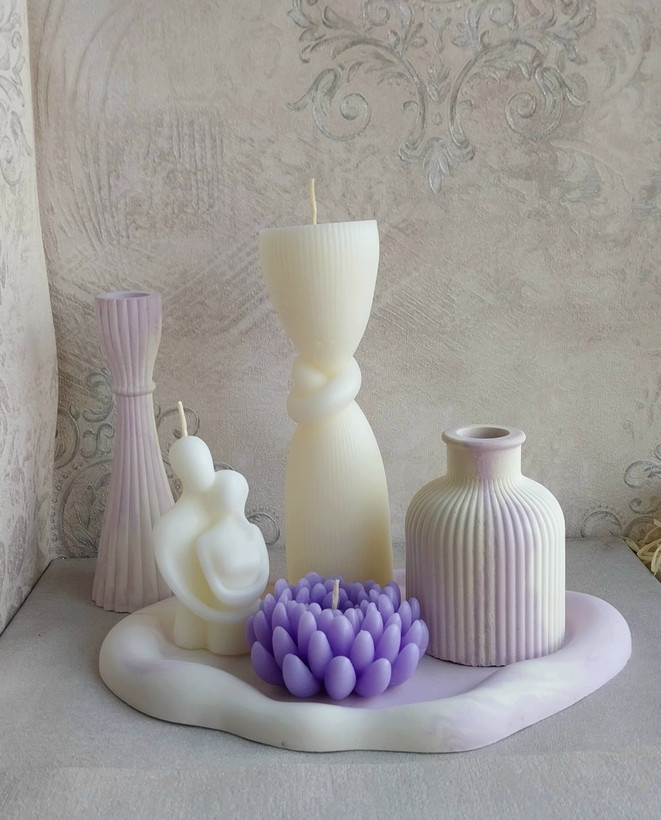 ست دکوری سنگ مصنوعی و شمع مدل استوانه گره طرح ابروبادی