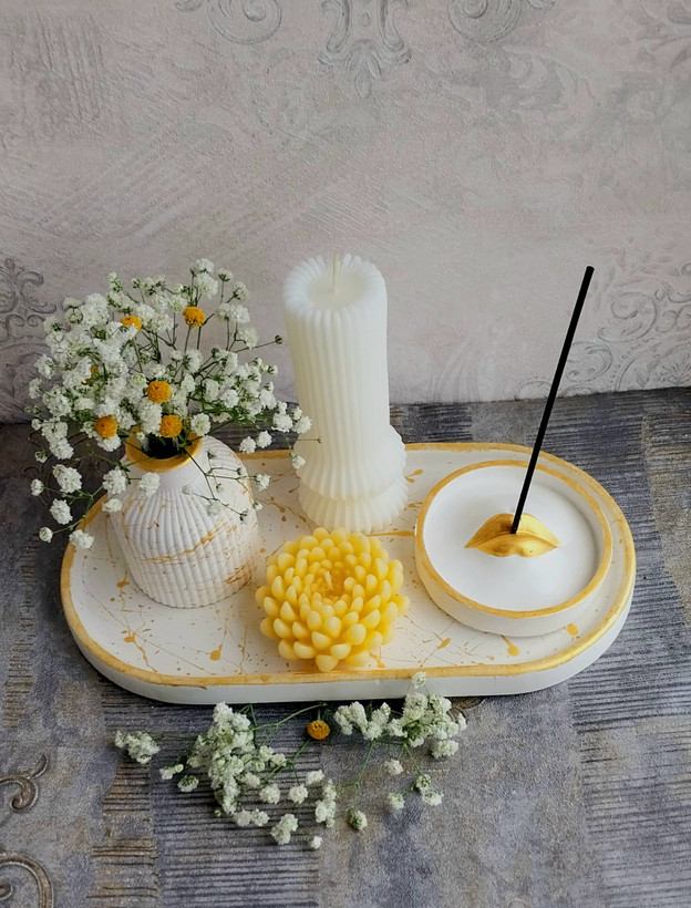 ست دکوری سنگ مصنوعی و شمع تزئینی مدل گلدن رز
