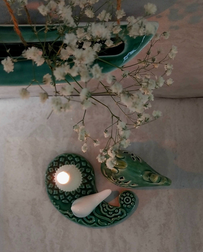ست دکوری سرامیکی و شمع تزئینی مدل مرغ آمین